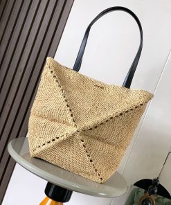 Loewe Puzzle Fold Bolso de Mano Réplica 1:1 con Calidad Espejo y Tejido de Rafia 1154275950 - front view
